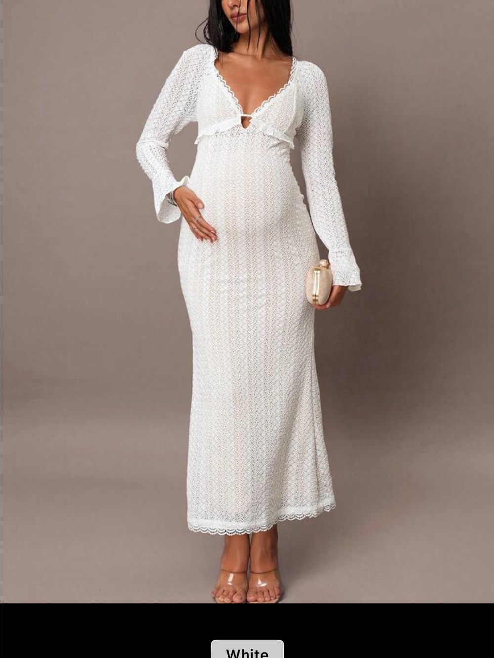 White Knit Maxi Dress with V-Neck